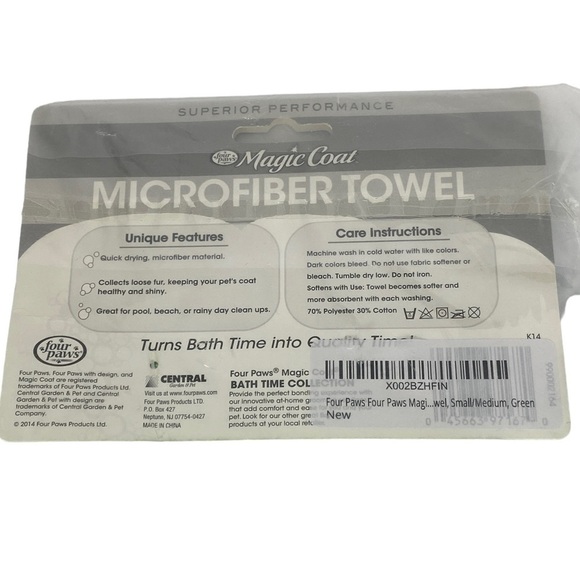 Magic Coat Bath Time Microfiber Towel 22"x18" Green Small/Medium Dogs NEW - Picture 4 of 4